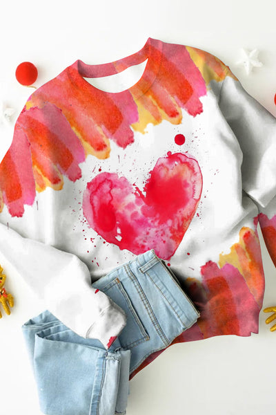 Watercolor Splatter Heart-Shaped Sweatshirt