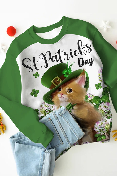 Cat Clover St. Patrick's Day Kitty Print Sweatshirt