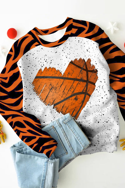 Heart-Shaped Basketball Mom Polka Splatter Tiger Stripe Sweatshirt
