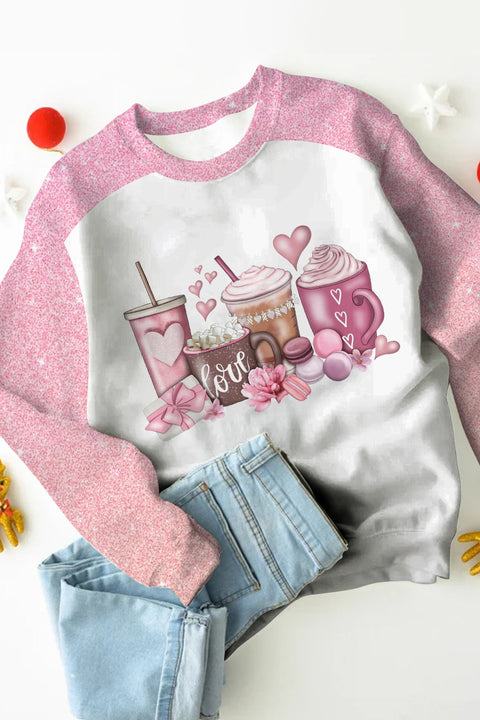 Coffee Valentine Lover Print Long-Sleeved Sweatshirt