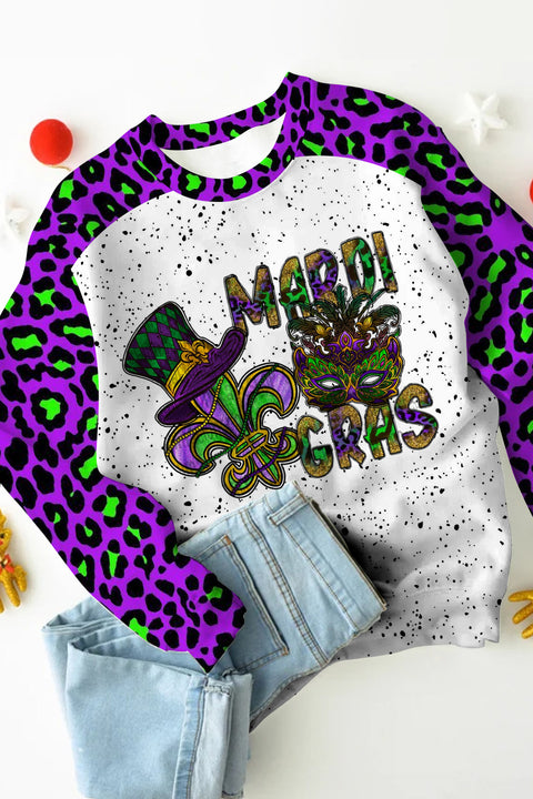 Mardi Gras Mask Hat Fleur De Lis Polka Dots Print Sweatshirt