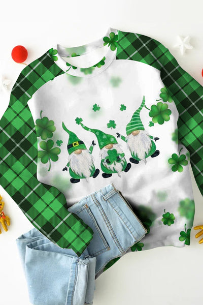 Casual Green Gnomes Lucky Shamrocks Paid Printed Sweatshirt