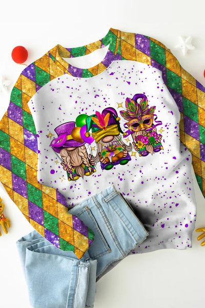 Mardi Gras Gnomies Cakes Flowers And Balloon Print Sweatshirt