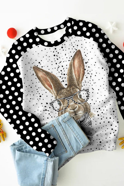 Casual Easter Bunny Rabbit With Black And White Plaid Print Sweatshirt