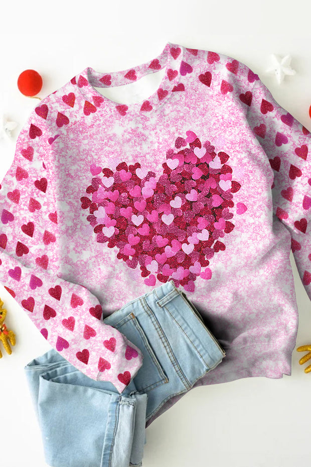 Valentine's Day Pink Glitter Heart Sweatshirt