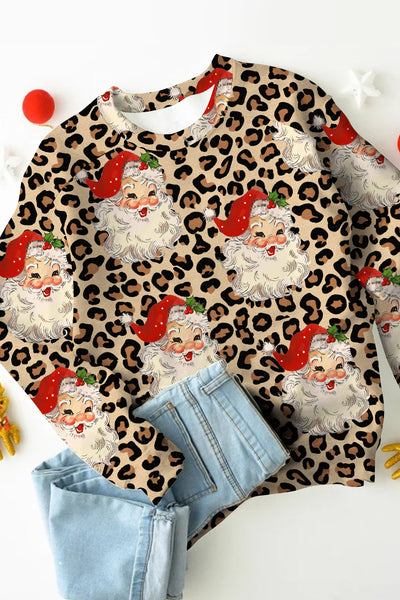 Leopard Print Gradient Print Christmas Round Neck Sweatshirt