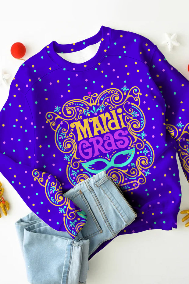 MArdi GRAS Mask Floral Font Purple Sweatshirt