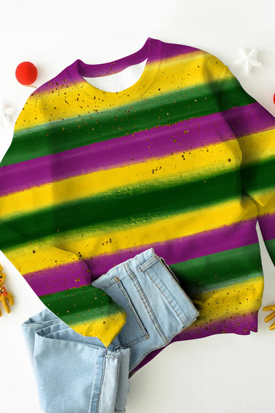 Vintage Mardi Gras Carnival Purple Green And Gold Splash Color Block Print Sweatshirt