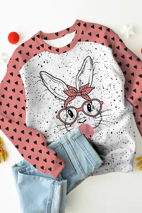 Pink Heart Polka Dots Cute Bunny Rabbit With Bandana Glasses Bubblegum Sweatshirt