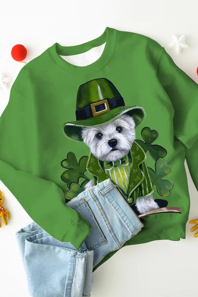 St. Patrick'S Day Trefoil Puppy Dog Lover Print Sweatshirt