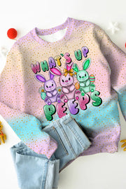 What's Up Peeps Bunnies Easter Day Pink Blue Glitter Ombre Sweatshirt