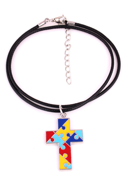 Autistic Epoxy Puzzle Black String Necklace