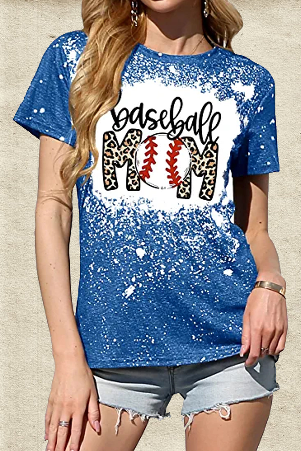Baseball Mom Leopard Bleached Print T-Shirt