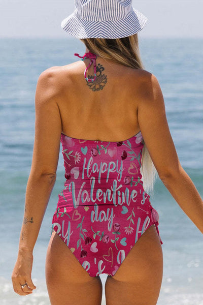 Happy Valentine's Day Print Bikini Swimsuit