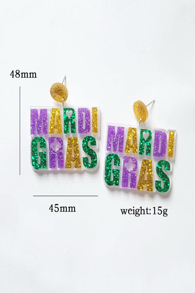 Mardi Gras Carnival Glitter Alphabet Styling Resin Earrings