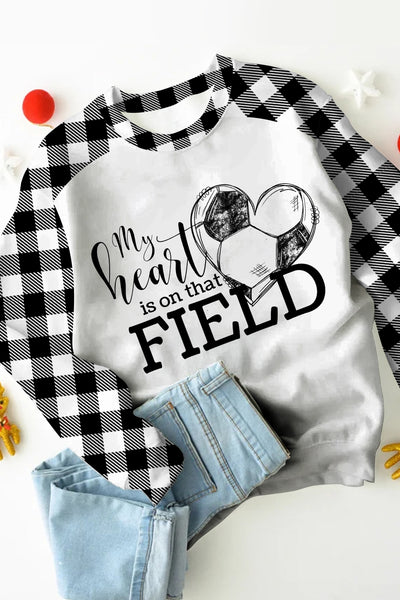 My Heart Is On That Field Soccer Ball Plaid Print Sweatshirt