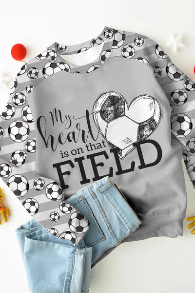 My Heart Is On That Field Soccer Ball Striped Print Sweatshirt