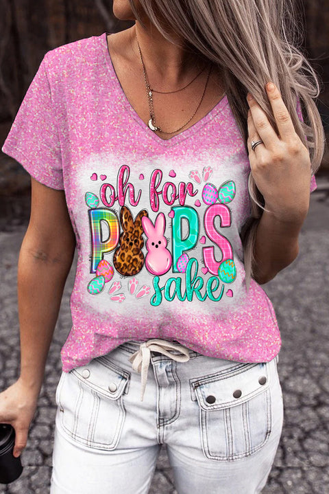 Oh For Peeps Sake Happy Easter Day Glitter Bleached Print V Neck T-shirt