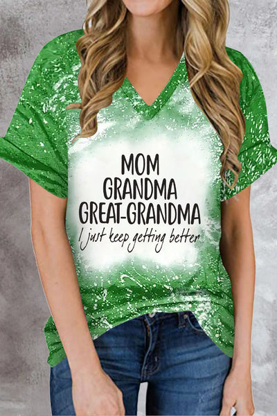 Mom Grandma Great-Grandma Bleached Print V-Neck T-Shirt