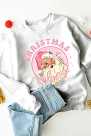 Pink Santa Claus Letter Round Neck Casual Pullover Sweatshirt