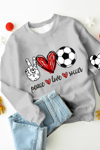 Peace Love Soccer Ball Mom Heart Print Sweatshirt
