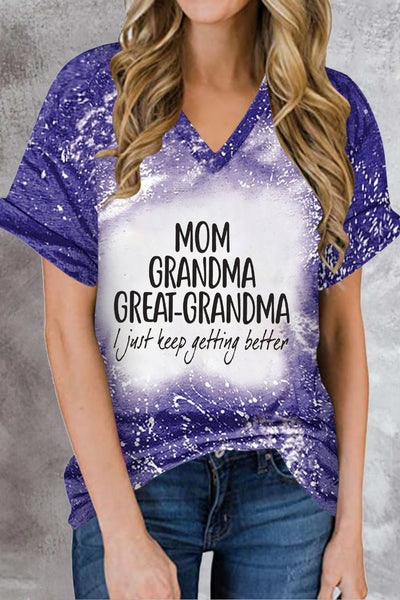 Mom Grandma Great-Grandma Bleached Print V-Neck T-Shirt
