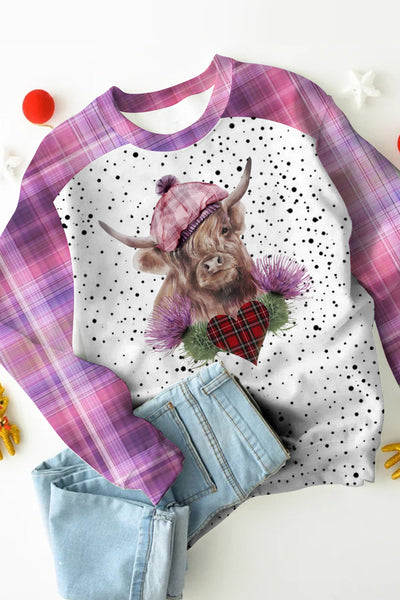 Plaid Highland Cow Print Sweatshirt