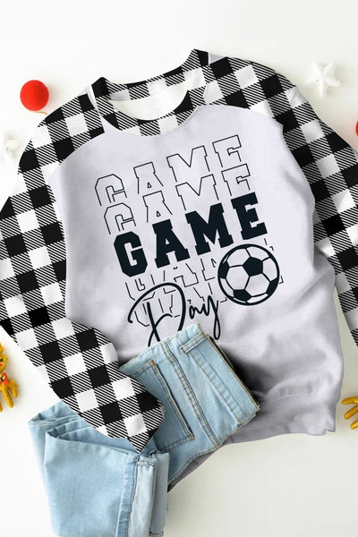 Game Day Soccer Ball Print Plaid Sweatshirt