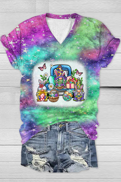 Happy Easter Day Truck And Bunny Gnome Eggs Daisy Tie Dye Printed Tank