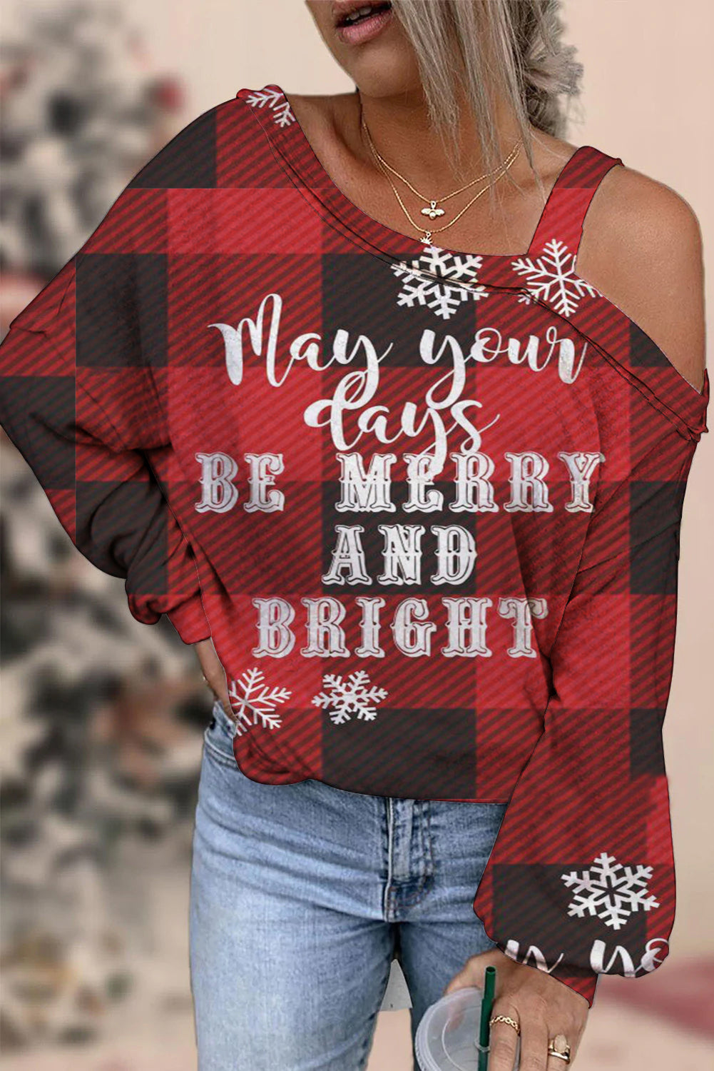 May Your Days Be Merry And Bright Off -Shoulder Blouse
