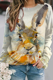 Retro Easter Cute Bunny Watercolor Floral Print Sweatshirt