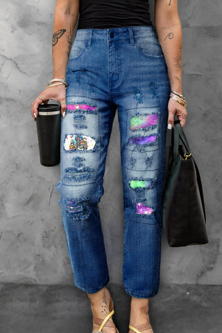 Happy Easter Day Truck And Bunny Gnome Eggs Daisy Tie Dye Printed Denim Jeans