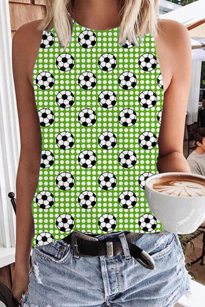 Retro Plaid Soccer Ball Football Game Print Tank Top