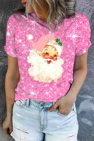 Rosa T-Shirt mit Weihnachtsmann-Print