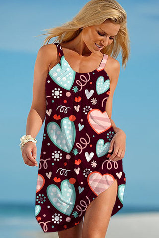 Love Heart-Shaped Print Sleeveless Dress