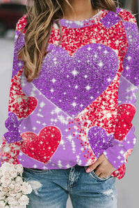 Glitter Purple Heart Sparkles Print Sweatshirt