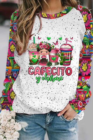 Cafecito Y Chisme Coffee Cups Mexican Day Print Sweatshirt