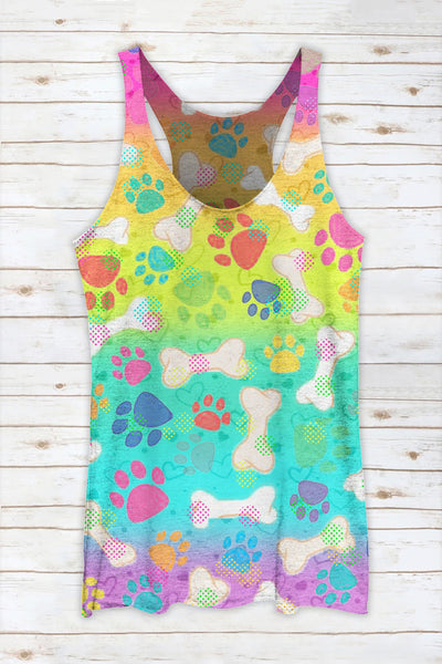 Vintage Fashion Tie Dye And Cute Dog Paws Racerback Tank Top