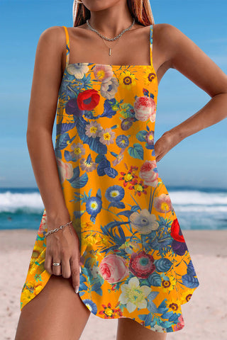Beach Vintage Yellow Flowers Cami Dress