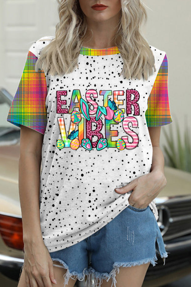 Easter Vibe Happy Easter Day Bunny Polka Print Round Neck T-shirt