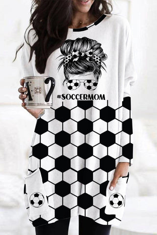 Soccer Mom Messy Bun Print Bleached Loose Tunic With Pockets