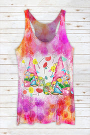 Trendy Oil Painting Vintage Flowers & Two Cute Gnomes Holding Vase & Dandelions Racerback Tank Top