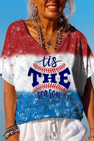 American Flag Tis the Season Baseball Softball Printed Dolman Sleeves Tee