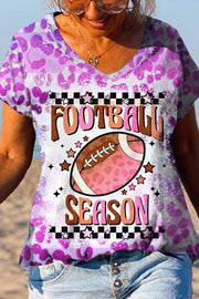 Tie Dye Gradient Leopard Stylish Checkerboard Football V Neck T-shirt