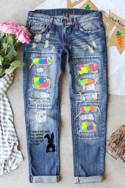 Said A Hip Hop The Hippie The Hippie To The Hip Hip Hop Bunny Printed Ripped Denim Jeans