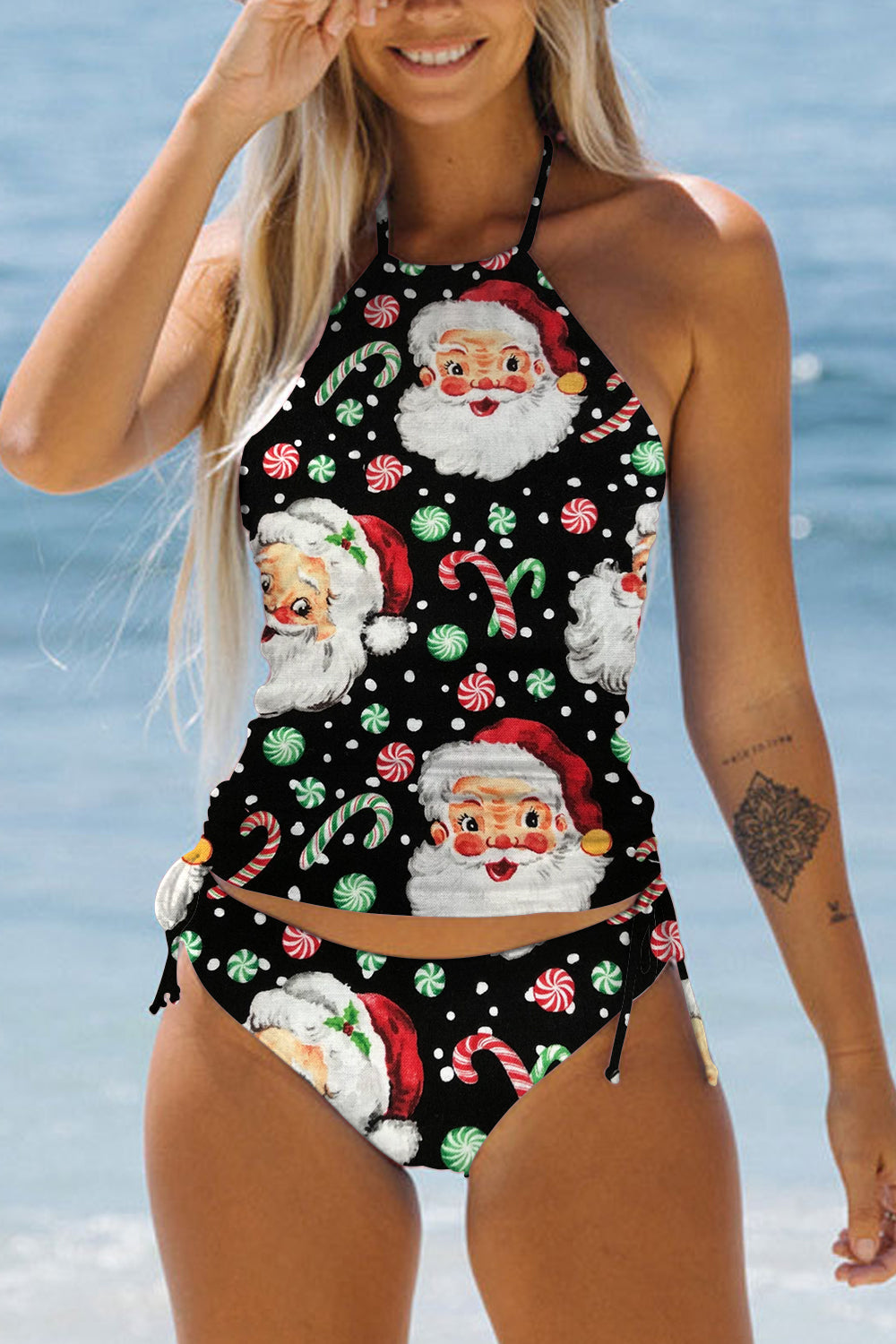 Retro Vintage Jolly Santa Claus Print Bikini Swimsuit