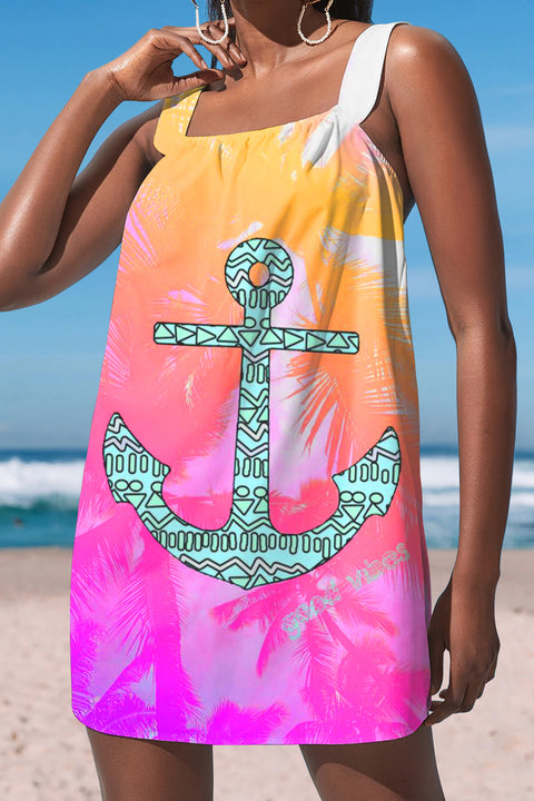 Sunny Hawaii Retro Silhouette Coconut Tree Anchor Cami Dress