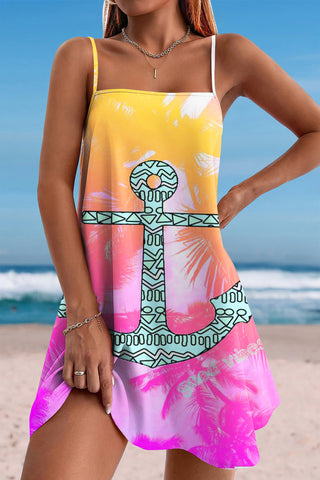 Sunny Hawaii Retro Silhouette Coconut Tree Anchor Cami Dress