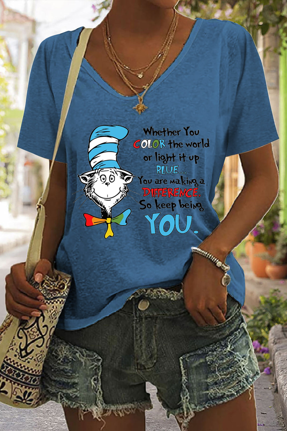 You Are Making A Difference So Keep Being You Print Tie-Dye V Neck T-shirt