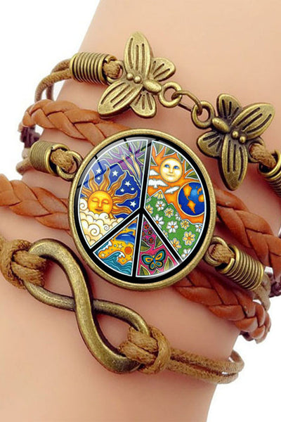 Sun With Starry Moon Peace Sign Vintage Resin Crafts Bracelet